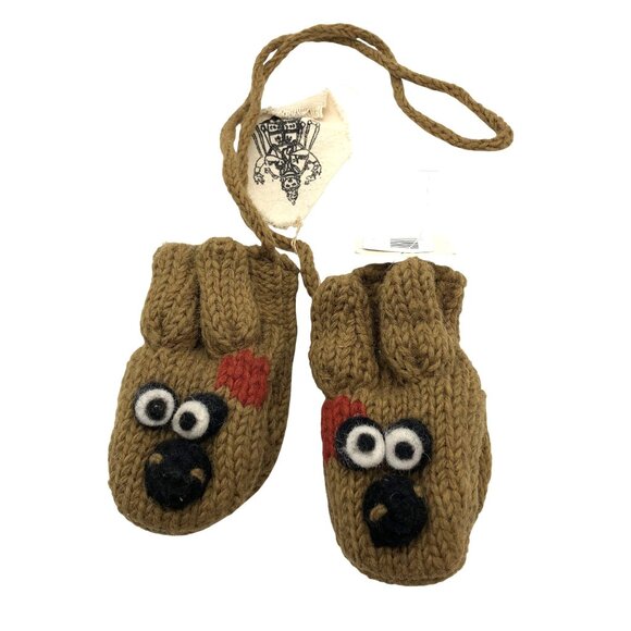 NWT Nirvana Designs Baby 1-3 Years Wool Hand Knit Mittens Doggy Nepal String - Picture 1 of 9